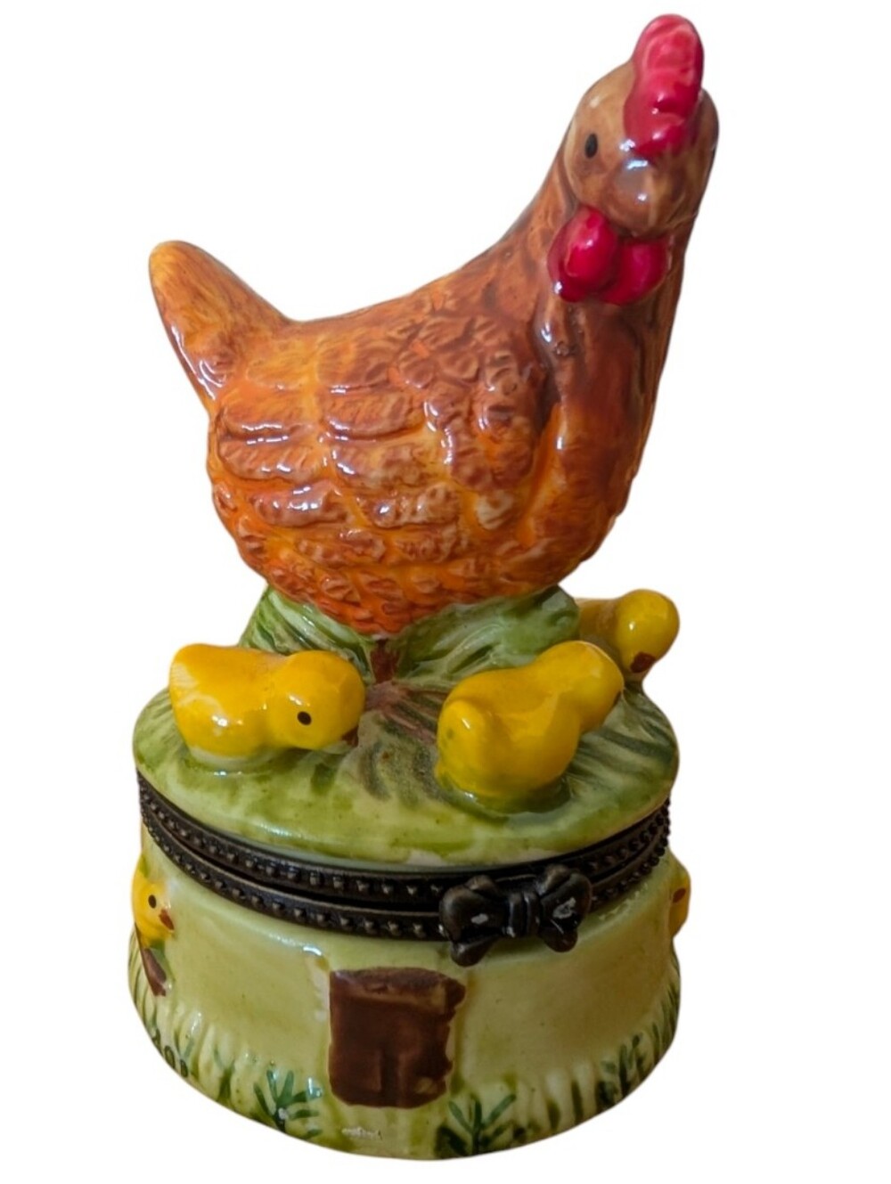 Vintage Hen & chicks hinged porcelain trinket box
